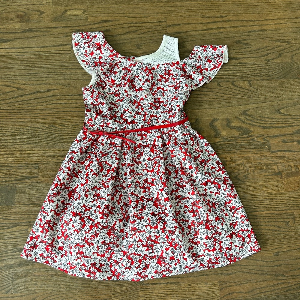 Girl’s Floral Red and White Dress